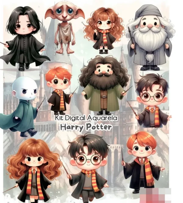 Arte Digital Estilo Aquarela do Harry Potter - PNG