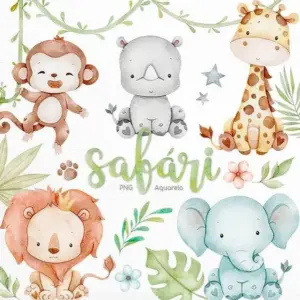 Arte Digital Temática Safari Aquarelado para Eventos