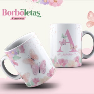 arte para caneca borboleta com alfabeto para sublimacao