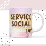 Arte para Caneca de Assistente Social para Sublimação 9 Arte digital para caneca com 'SERVIÇO SOCIAL' em letras decoradas e mãos segurando coração.