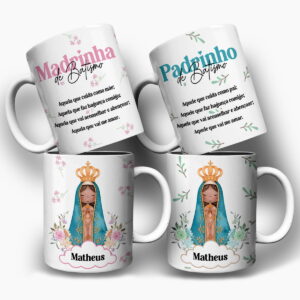 arte para caneca padrinhos de batismo com nossa senhora