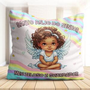 Arte digital de anjo bebê com asas, sentado, com oração do anjo.