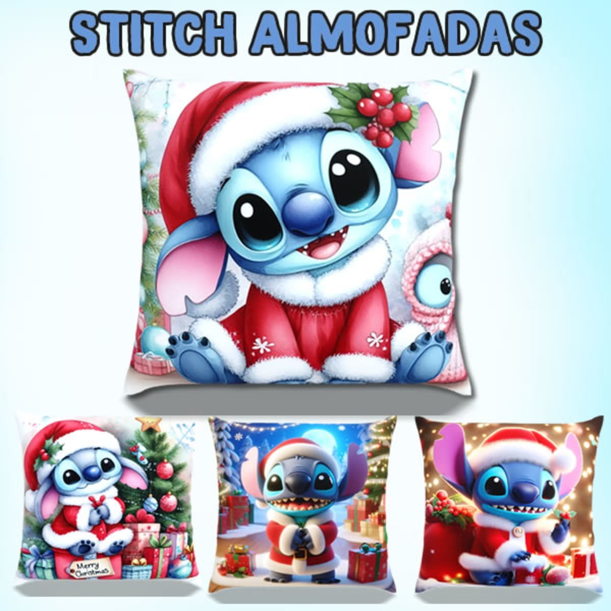 Kit Sublimação Almofada Stitch Natal com 15 PNGs 1 Kit Sublimação Almofada Stitch Natal com 15 PNGs
