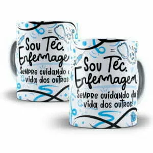 Arte Sublimação Caneca Téc. Enfermagem Flork Profissões Png