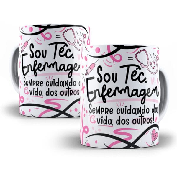 Arte Sublimação Caneca Téc. Enfermagem Flork Profissões Png