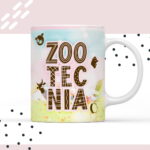 Arte digital colorida com a palavra "ZOOTECNIA", animais e fundo pastel.