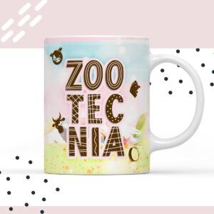 Arte digital colorida com a palavra "ZOOTECNIA", animais e fundo pastel.