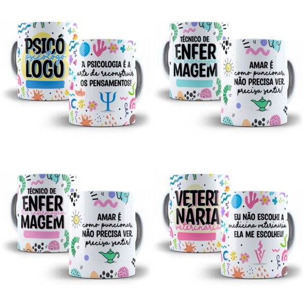 Artes Caneca Profissões Vol 1 Veterinário Psicóloga Manicure