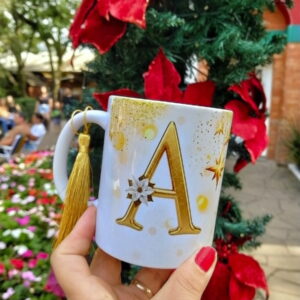 Alfabeto Dourado Natal em PNG para Personalizar Canecas 10 artes canecas alfabeto dourado natal arquivo digital
