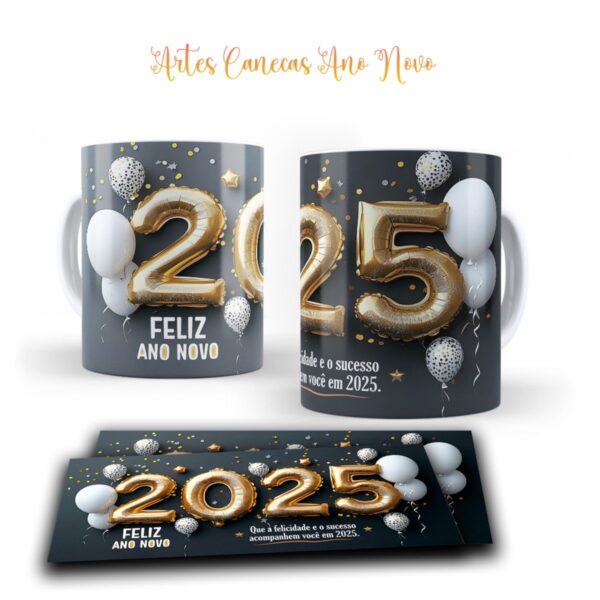 Artes Canecas Ano Novo 2025- Jpg, Corel e pdf