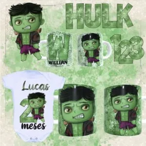Arte digital verde com personagem infantil, letras e números decorativos