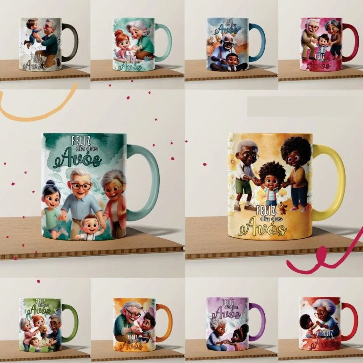 Artes Canecas Dia dos Avós Coloridos - Png e Corel