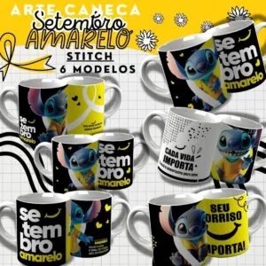Artes Canecas Setembro Amarelo Stitch