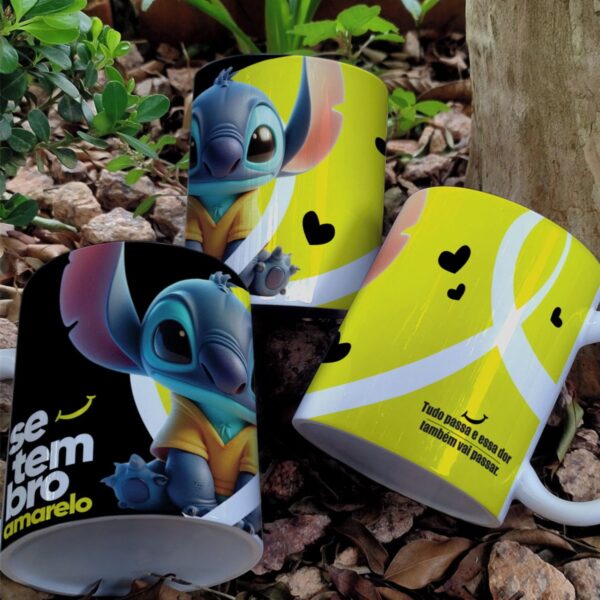 Artes Canecas Setembro Amarelo Stitch
