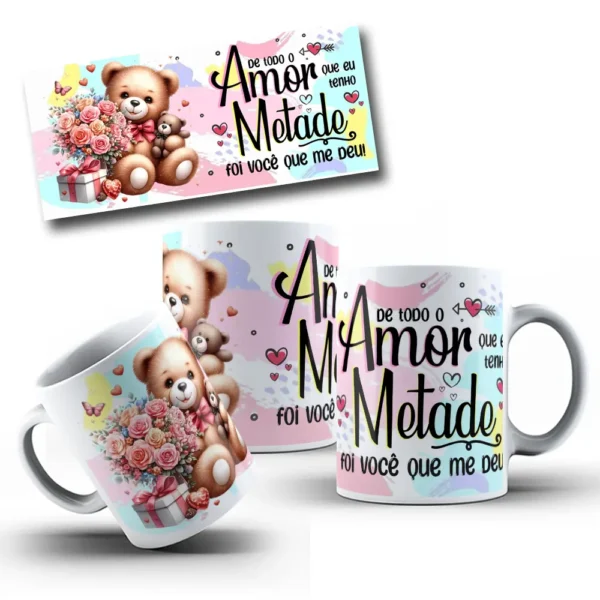 Artes Românticas de Ursinhos para Sublimação em Caneca