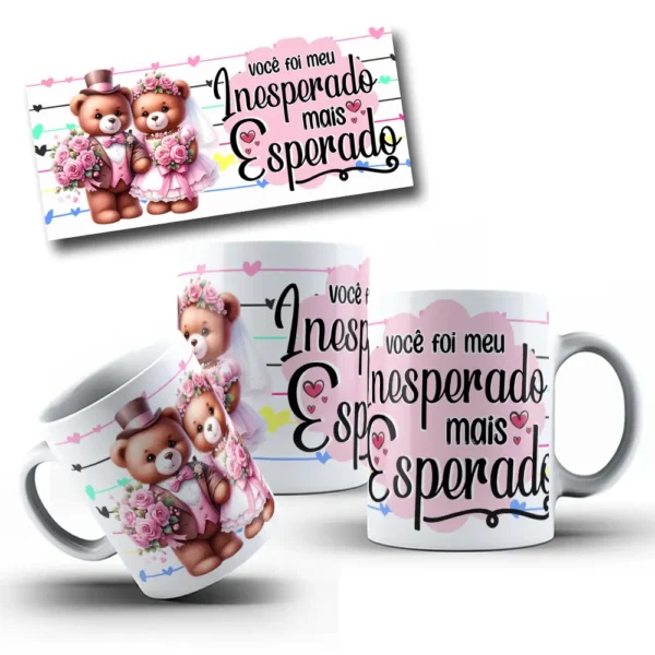 Artes Românticas de Ursinhos para Sublimação em Caneca