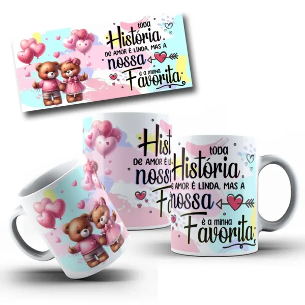 Artes Românticas de Ursinhos para Sublimação em Caneca