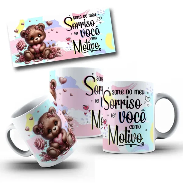 Artes Românticas de Ursinhos para Sublimação em Caneca