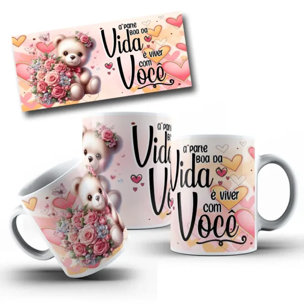 Artes Românticas de Ursinhos para Sublimação em Caneca