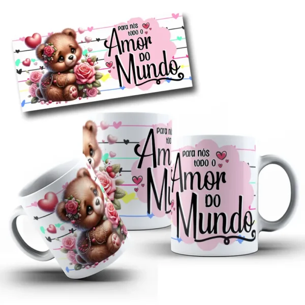 Artes Românticas de Ursinhos para Sublimação em Caneca