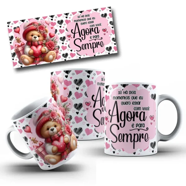 Artes Românticas de Ursinhos para Sublimação em Caneca