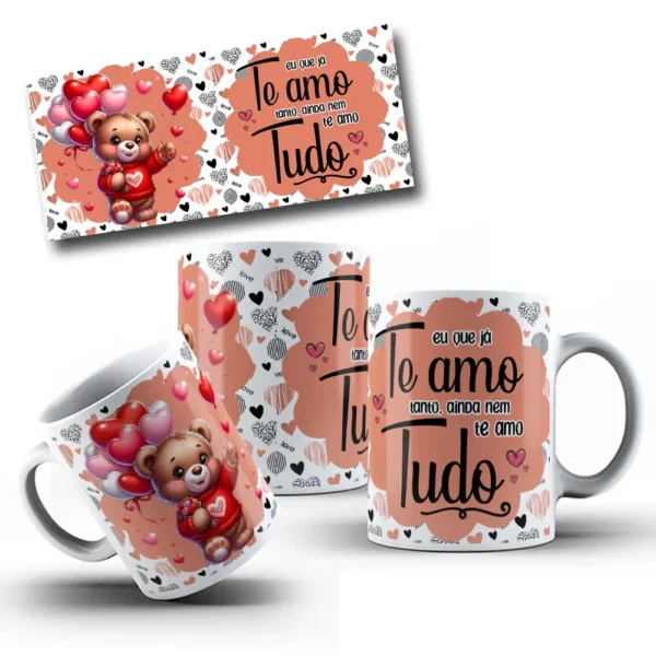 Artes Românticas de Ursinhos para Sublimação em Caneca