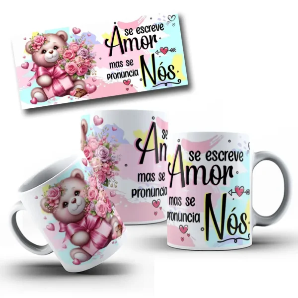Artes Românticas de Ursinhos para Sublimação em Caneca