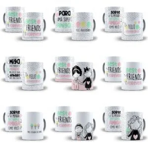 Artes Sublimação Dia do Amigo Frases e Ilustrações Fofas Png