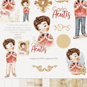 Beato Carlo Acutis Kit Digital Santinhos Ilustrações e PNGs