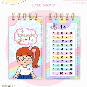 bloco tabuada escolar digital menina para papelaria