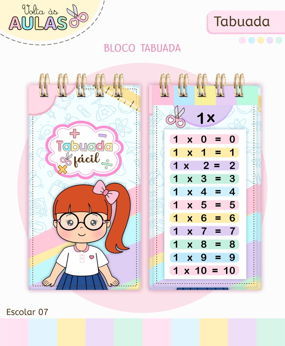 Bloco Tabuada Escolar Digital Menina para Papelaria 1 Bloco Tabuada Escolar Digital Menina para Papelaria