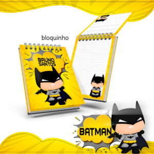Arte digital de bloco de notas amarelo com personagem de capa preta e orelhas pontudas.