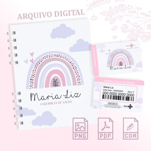 Caderneta de Saúde Arco Íris Rosa Menina - Arquivo Digital