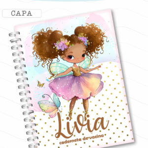 Capa digital de caderneta de vacinação com fada, borboletas e fundo colorido.