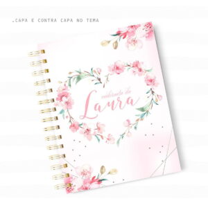 Arte digital de capa de caderneta com coroa floral rosa em formato de coração.