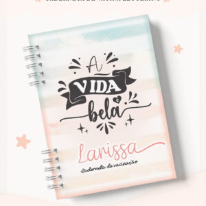 Caderneta de Vacina para Imprimir com Lettering 11 Arte digital de capa de caderneta de vacinação com lettering 'A Vida é Bela' e um nome.