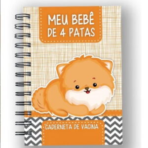 Arte digital: capa de caderneta de vacinação pet com ilustração de filhote fofo.