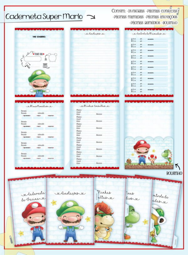 Caderneta de Vacina Super Mario Cute - Arquivo Digital
