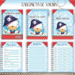 Design digital de caderneta de vacinação infantil com capas e páginas internas.