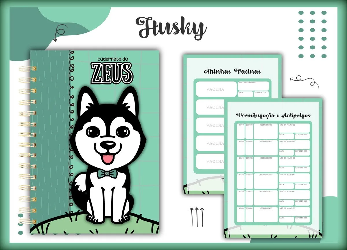 Caderneta Vacina Pet Husky Macho - Arquivo Digital