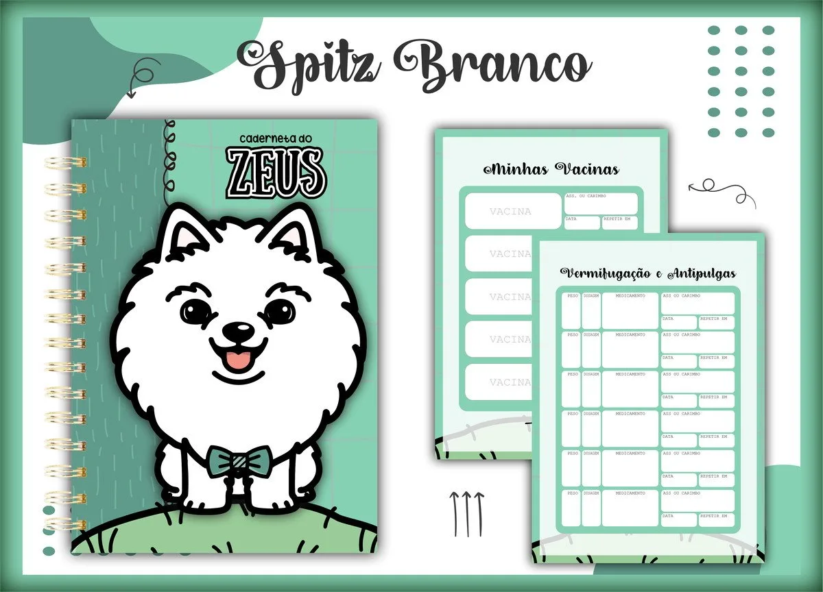 Caderneta Vacina Pet Spitz Branco Macho -Arquivo Digital