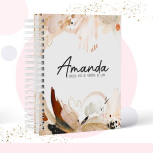 Arte digital de capa de caderno com design floral abstrato e texto personalizado.