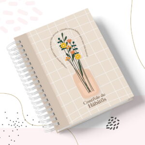 Arte digital de capa de planner com espiral, flores e 'Controle de Hábitos'.