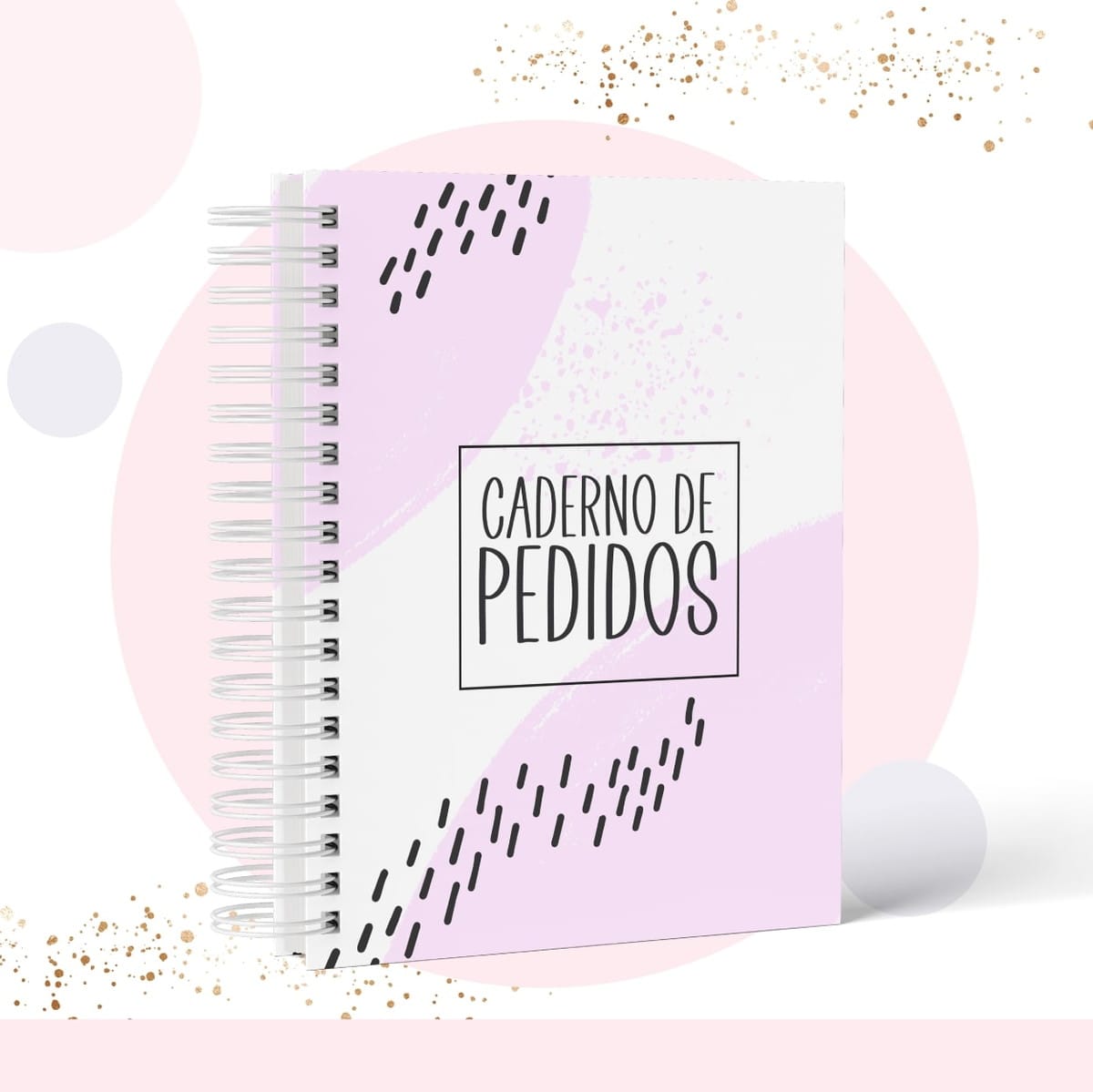 Caderno de Pedidos Festa Infantil Digital Fem e Masc 3 Arte digital de caderno de pedidos com capa rosa, branca e espiral.