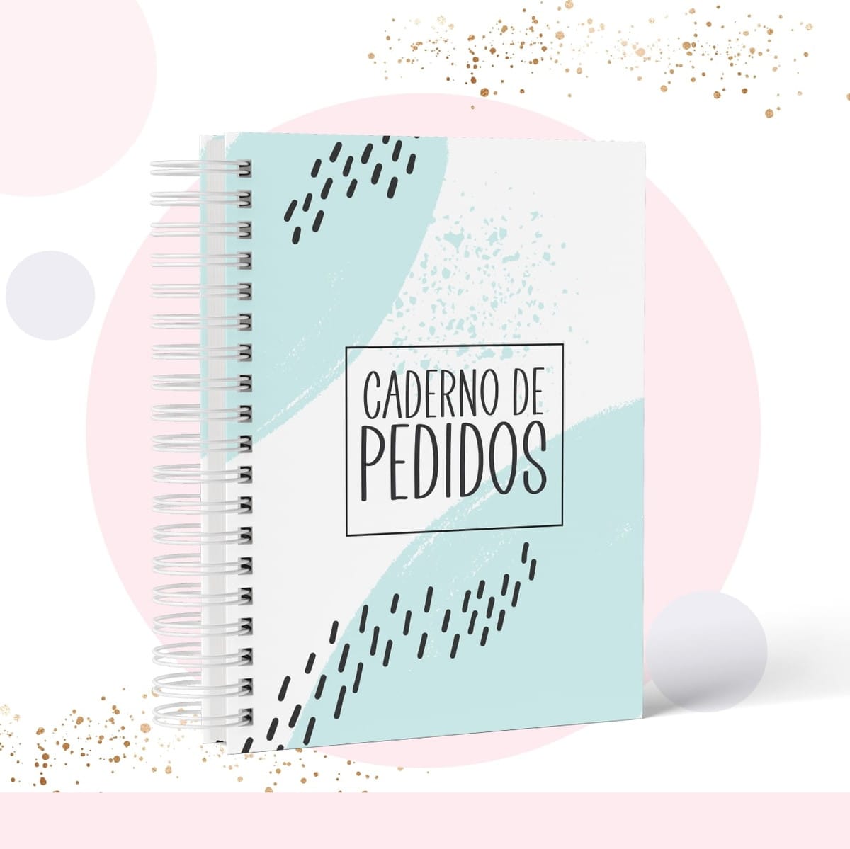 Caderno de Pedidos Festa Infantil Digital Fem e Masc 4 Arte digital de caderno de pedidos com capa azul e branca, espiral.