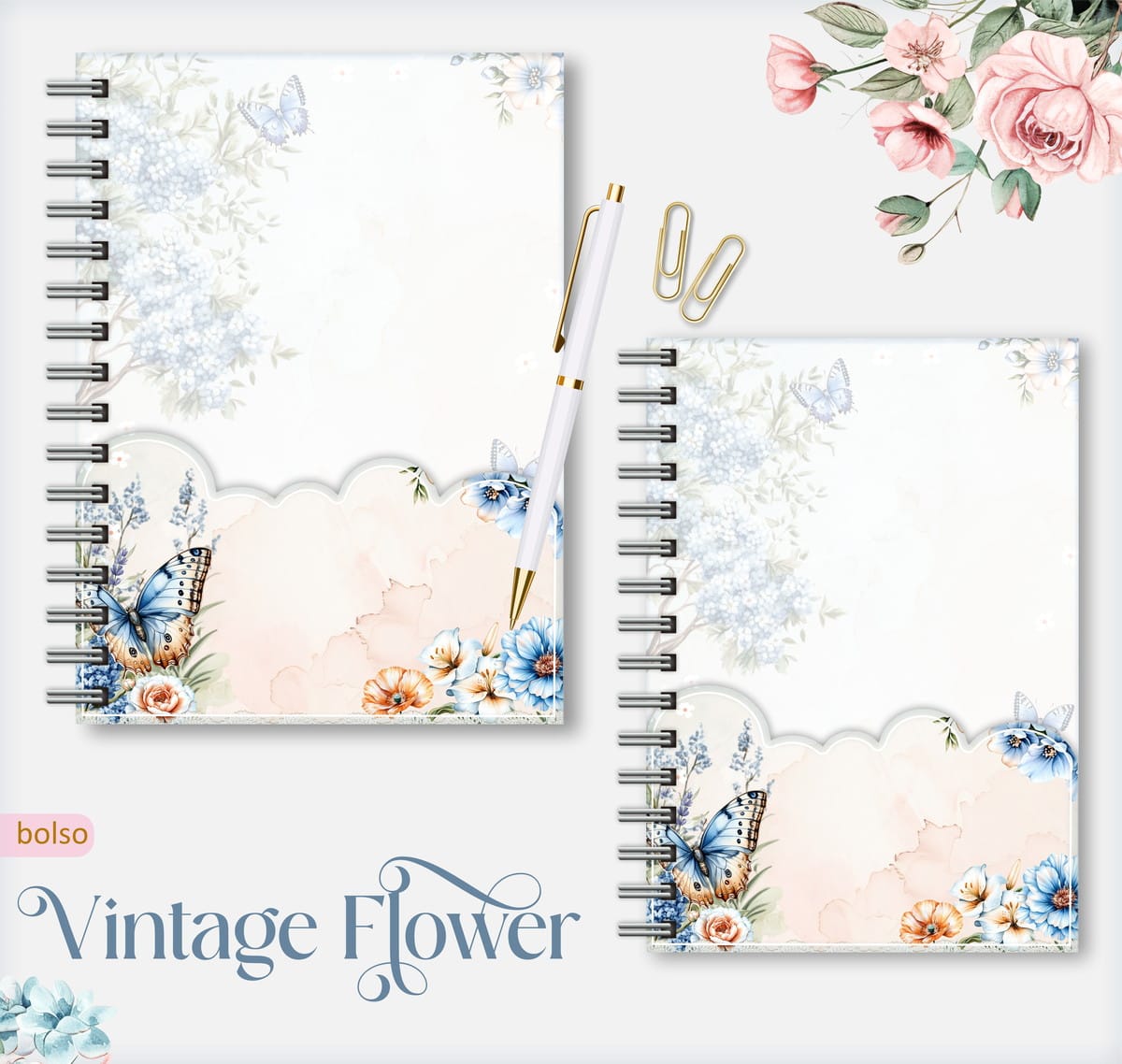 Caderno Digital Pautado Vintage para Encadernação 2 Caderno Pautado Vintage Flower 05 Arquivos Encadernacao 2 1