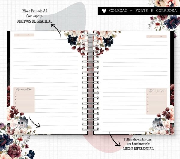 Caderno Forte e Corajosa Floral - Arquivo Digital
