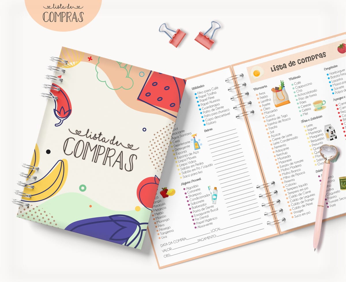 Caderno lista de compras digital infantil para imprimir 1 Caderno lista de compras digital infantil para imprimir