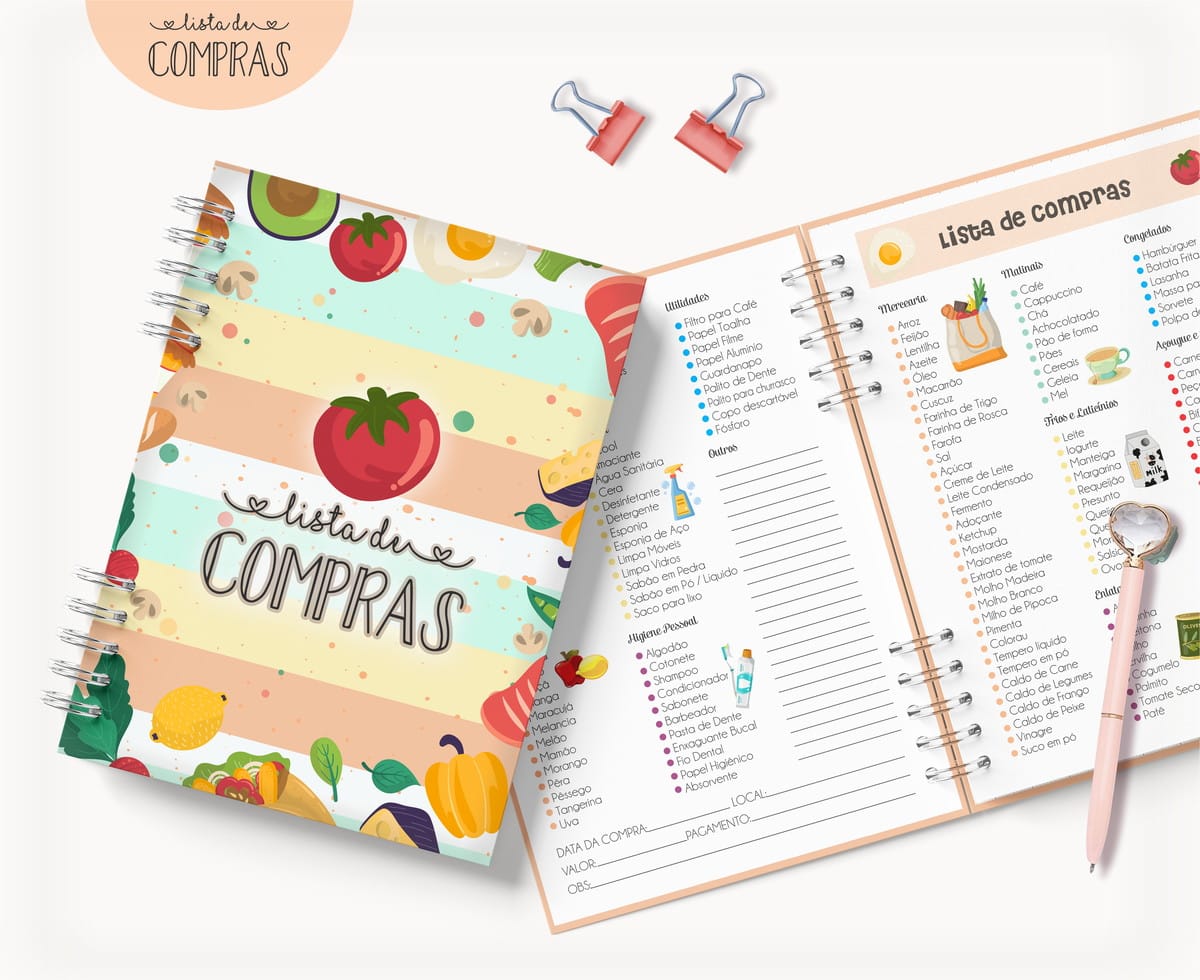 Caderno Lista de Compras Digital A5 para Personalizar 1 Caderno Lista de Compras Digital A5 para Personalizar
