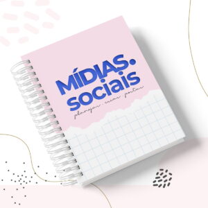 Planner de Mídias Sociais para Imprimir com 170 páginas 24 Design de capa de caderno digital para mídias sociais, rosa e azul.